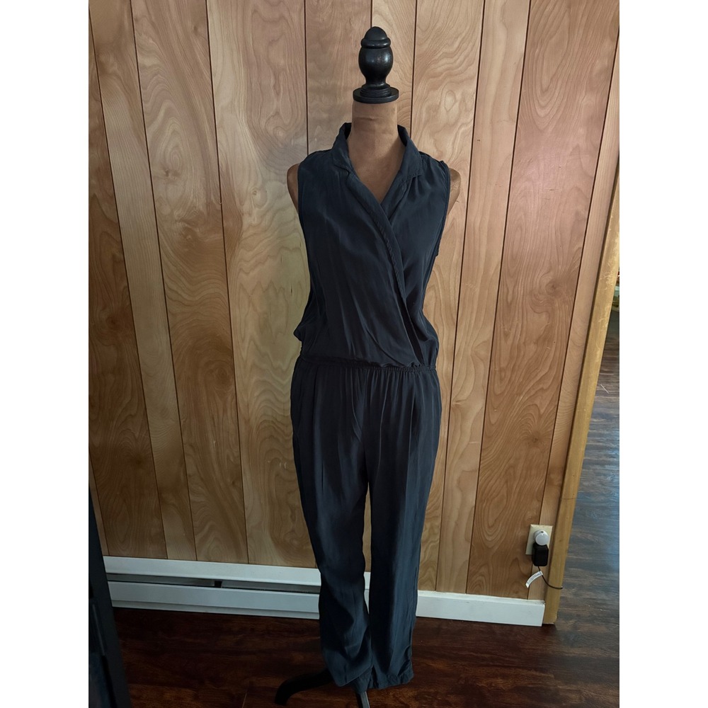Gap Womens Black Sleeveless Surplice Wrap Jumpsuit XS Collar Elastic Waist‎